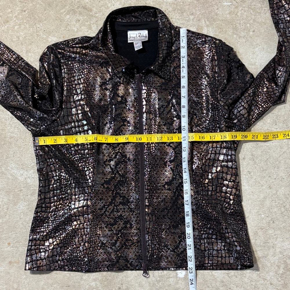 Vintage Joseph Ribkoff Blazer Jacket Women’s Size 14 Black Brown Sparkly Zip Up - Picture 10 of 12